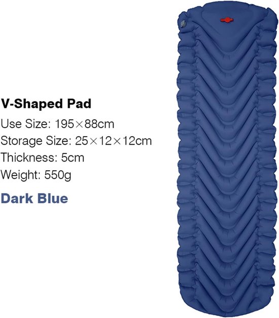 Zelfopblazende Slaapmat - Luchtmatras Kampeerpad - Kamperen en Reizen - Ingebouwde Voetpomp - Compact Opvouwbaar - Donkerblauw — afbeelding 3