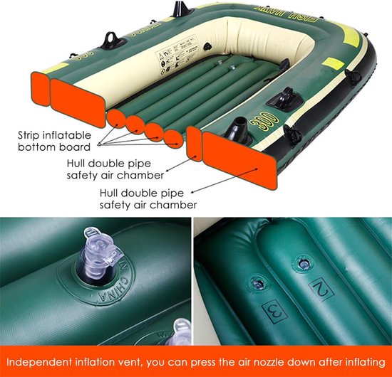 Opblaasbare Kajakboot - Roeiboot Vlot - Watersport Vissen - Zware Kwaliteit PVC - 230x130x35cm — afbeelding 4