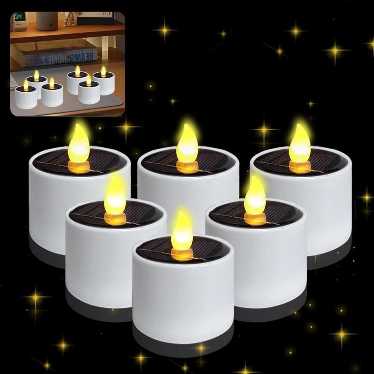 LED Kaarsen - Zonne-energie Lichtjes - Buiten Decoratie - Automatisch Aan - 6 Stuks - Geel