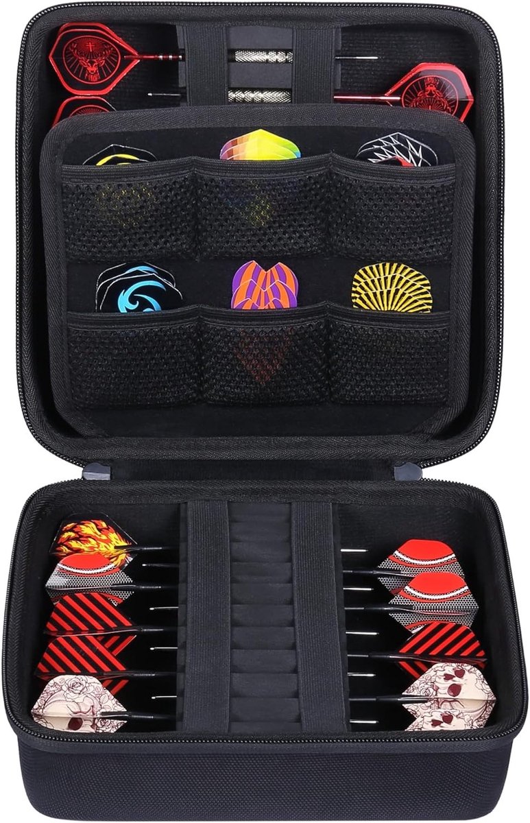 Dart Case van Hard EVA met Opbergruimte voor Steel Tip en Soft Tip Darts, Inclusief Mesh Pockets voor Accessoires, Zwart