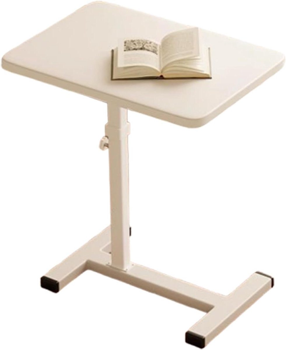 Verstelbare bijzettafel - Nachtkastje laptoptafel - Werken en ontspannen - Verborgen wielen - 63-105 cm hoogte - Wit