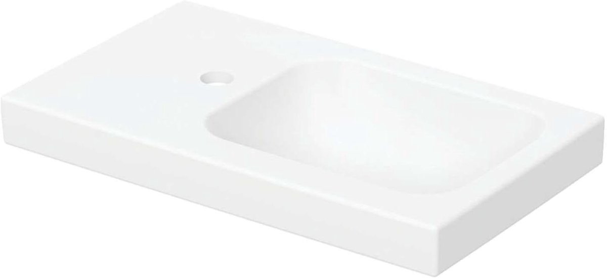 Wastafel Fonteintje - Wastafel Klein - Badkamer Inrichting - Asymmetrisch Design - 58.5D x 19.5B x 43.5H cm - Wit