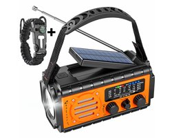 RAWVOLT® - NIEUW - Noodradio SW20K - 20000mAh Li-ion Accu - Solar Opwindbaar - Powerbank, Zaklamp, SOS Alarm & Leeslamp - 2026 model voor indoor, outdoor en in noodpakket - incl. Multi-Function Survival Armband - Tango Orange