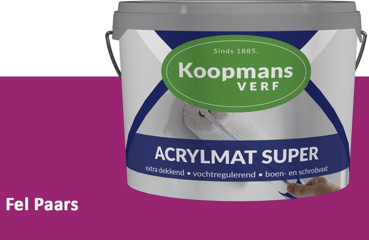 Koopmans Acrylmat Super Matte Muurverf – Professionele Binnenmuurverf en Buitenmuurverf – Reukarm en Afwasbaar – Fel Paars – 10 liter