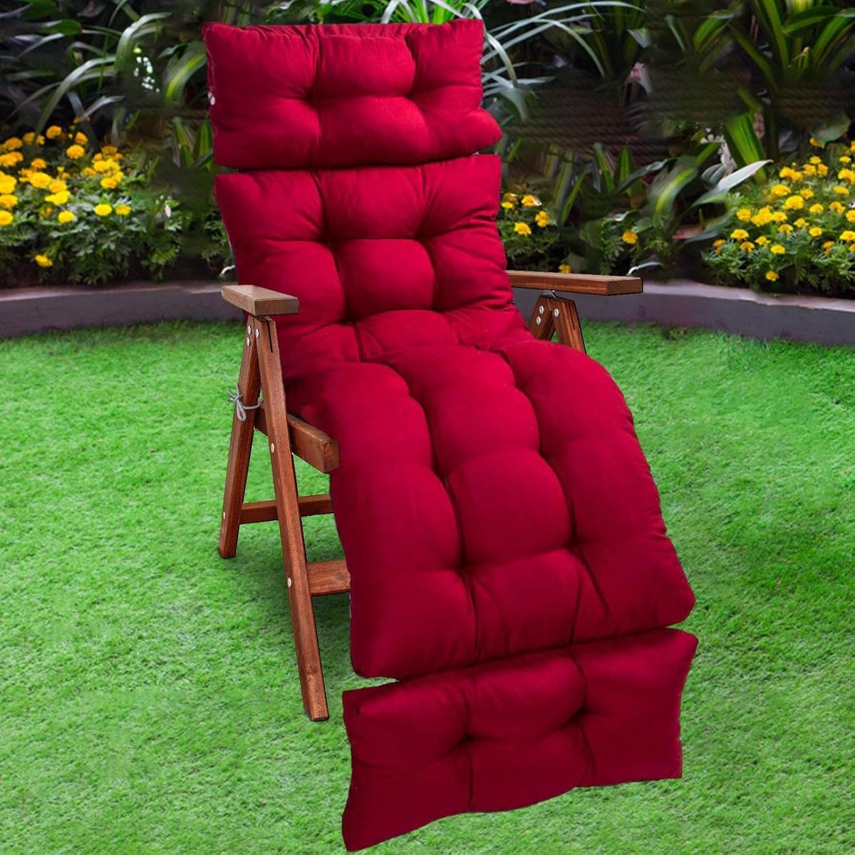 Ligstoelkussen - Zonnekussen Tuinstoel - Ontspannen Buiten - Verdikt Comfort - 180 x 55 cm - Wijnrood