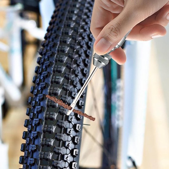 Tubeless Bandenreparatieset - Fiets Lekke Band Reparatie - Snelle Bandenreparatie - Inclusief Bandenruimer - 5 Spekstrips - Zilver — afbeelding 5