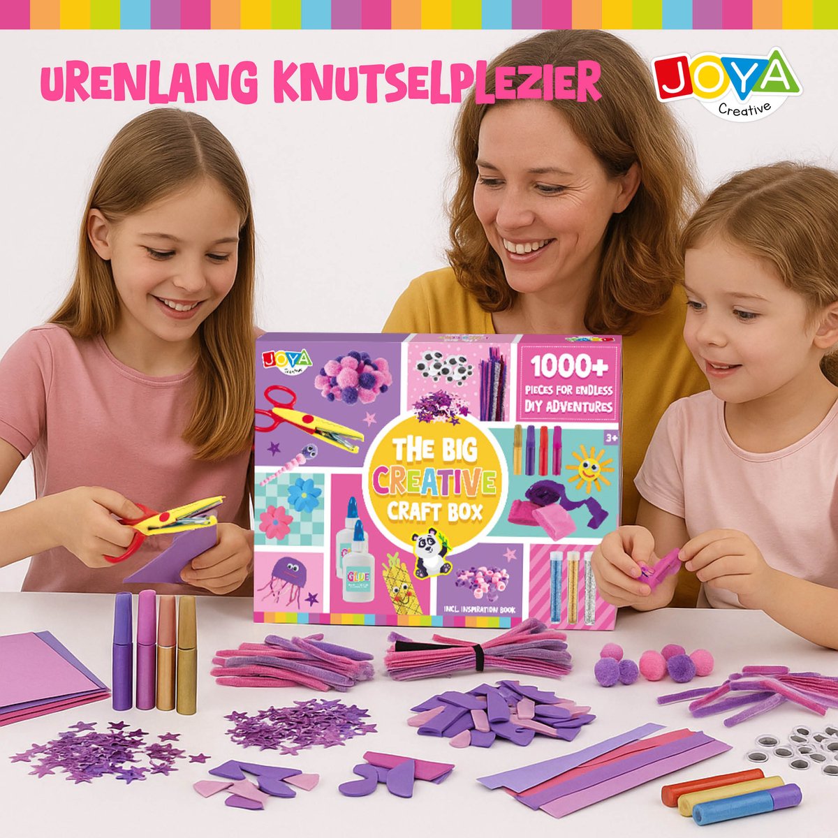 Joya Creative Knutselpakket Meisjes 1000+ - Knutselset met Inspiratieboekje - Knutselpakket voor Creatief Knutselen - Pipe Cleaners, Pompoms, Glitter - Knutselkoffer — afbeelding 4