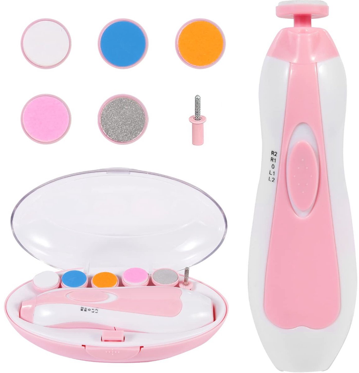 Baby nagelvijl elektrisch-baby nagelvijl-baby nagelvijl elektrisch- Elektrische babynageltrimmer - Nagelverzorgingstrimmer met LED-lampje - roze