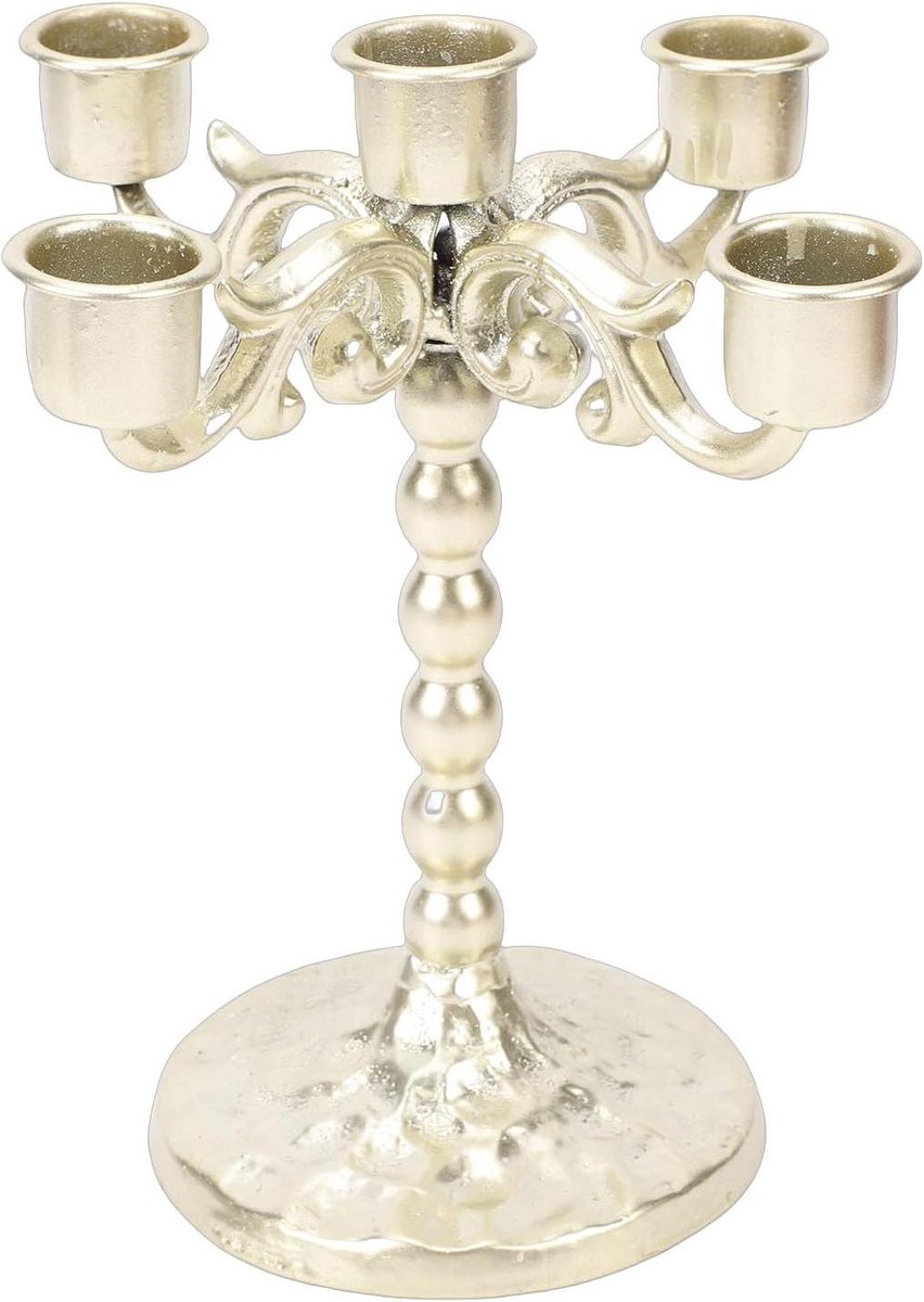 Decoratieve Kaarsenhouder - Kandelaar Smeedijzer - Sfeer Creëren - Vintage Gouden Afwerking - 18.5 Cm Hoog - Goud