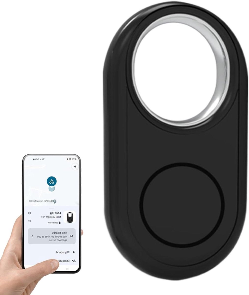 Tracker Tag - Anti-verlies tracker - Spullen terugvinden - Real-time volgen - 1 cm dik - Zwart