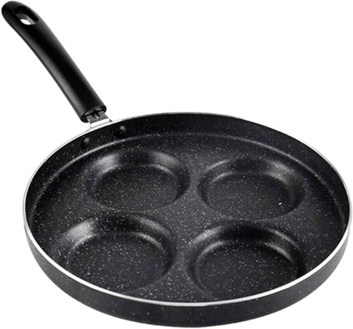 Koekenpan met 4 gaten - Ontbijtpan Mini-ei-koker - Ontbijt Bereiden - Antiaanbaklaag - 4 x 8.5 cm - Zwart