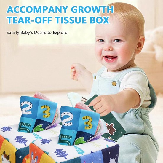Babytjes Tissuespeelgoed - Sensorische Doos - Vroeg Leren - Zachte Materialen - 24 cm Breed - Meerkleurig — afbeelding 2