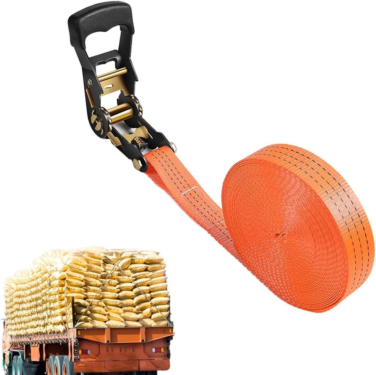 Spanbanden met ratel - Intrekbare sjorbanden - Vracht veilig vastzetten - Verstelbare lengte - 5 cm x 6/8 m - Zwart