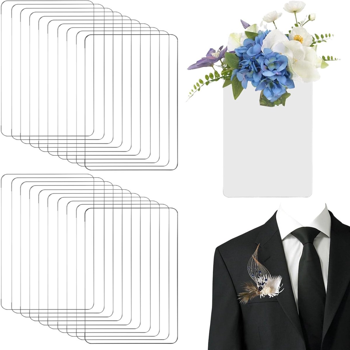 20 Stuks Plastic Cover Bolonniere Houder - Transparante Tas Bloemhouders voor Bruidegom en Groomsmen Ceremonie (Geen Speld Nodig, Geen Bloemen)