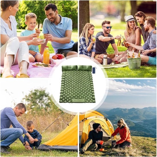 Camping luchtmatras - Slaapmat dubbel - Buiten slapen - Met ingebouwde voetpomp - 200x120 cm - Legergroen van Camping — afbeelding 4