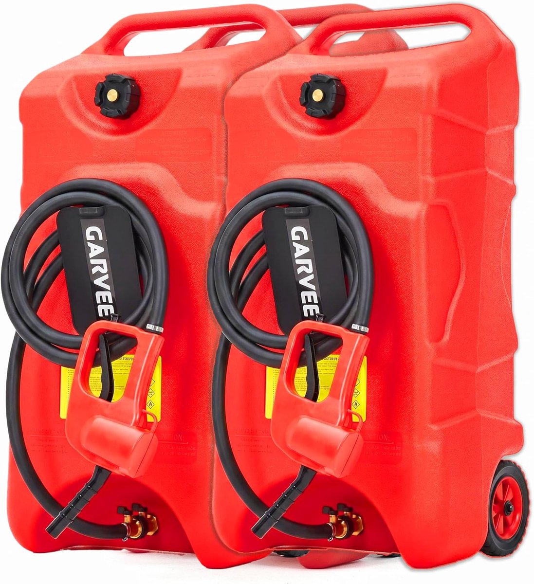 Set van 2 jerrycans van 16 gallon met handpomp - Brandstoftank met LE Fluid-overhevelingssifon van 3 meter - Draagbare dieselopslagcontainer op wielen voor auto's, onkruidverdelgers en boten - 89 × 43 × 33 cm - Rood