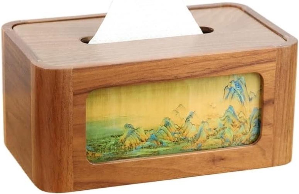 Tissuedoos Opbergdoos - Lade Box - Woonkamer Decoratie - Handgesneden Walnoot - 23 cm Lengte - Natuurlijk Hout