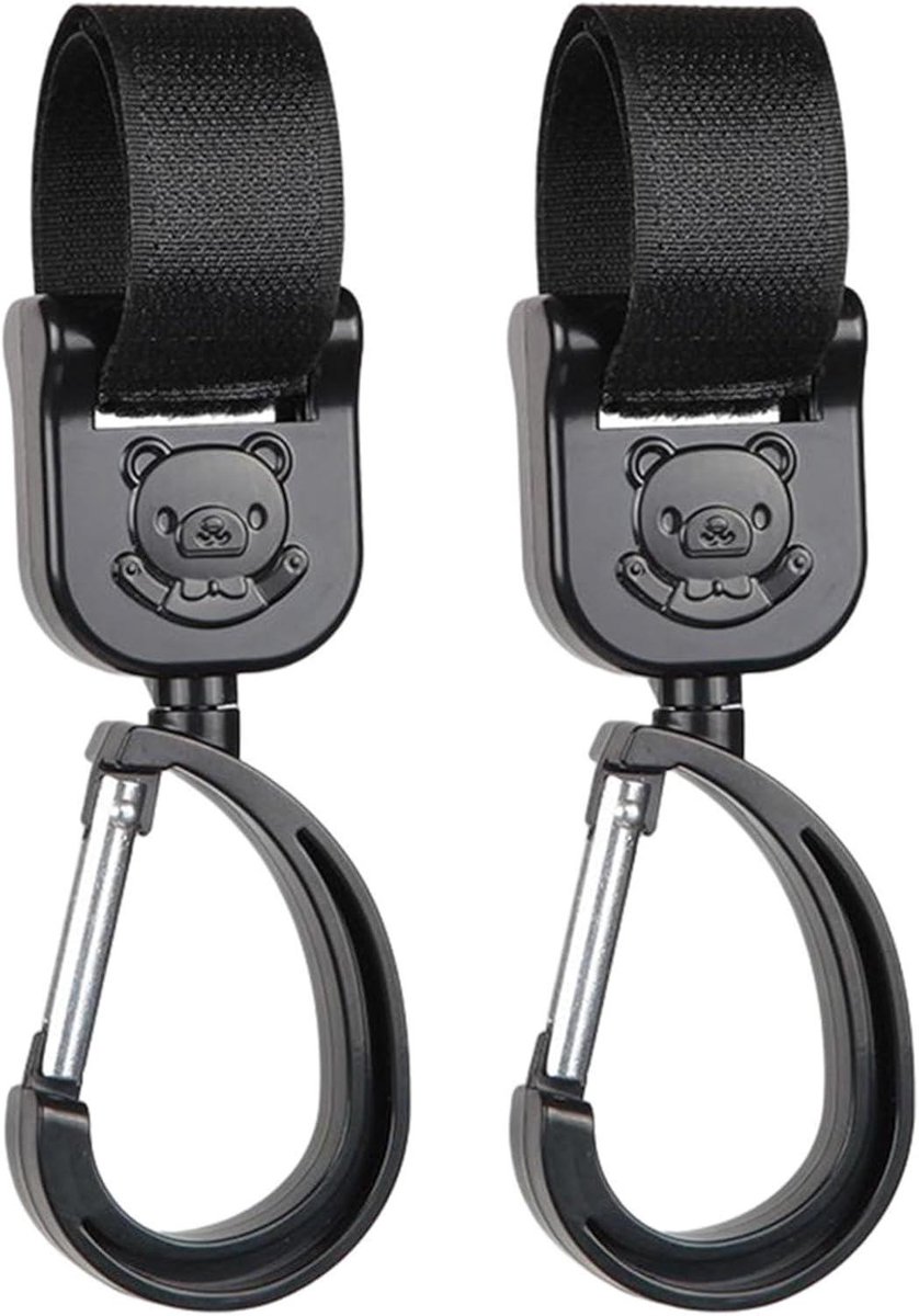 Kinderwagen Haken - Buggy Clips - Handen Vrij - Set van 2 - 14.5 cm - Zwart