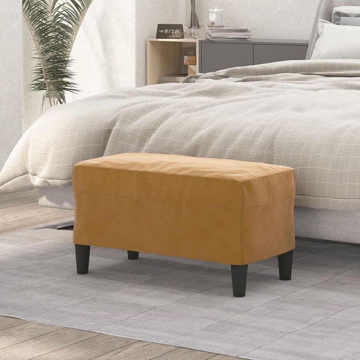 Zitbank fluweel - Voetenbank kruk - Extra zitplaats - Zachte luxe stof - 70x35x41 cm - Bruin