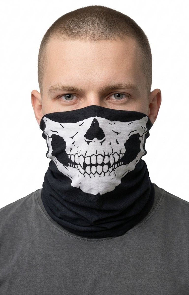 KIMU® Sjaal Skull Colsjaal Zwart Wit - Col Masker Doodskop Skelet Motor Ski Sjaaltje - Skisjaal Eng Horror Mondkapje Festival