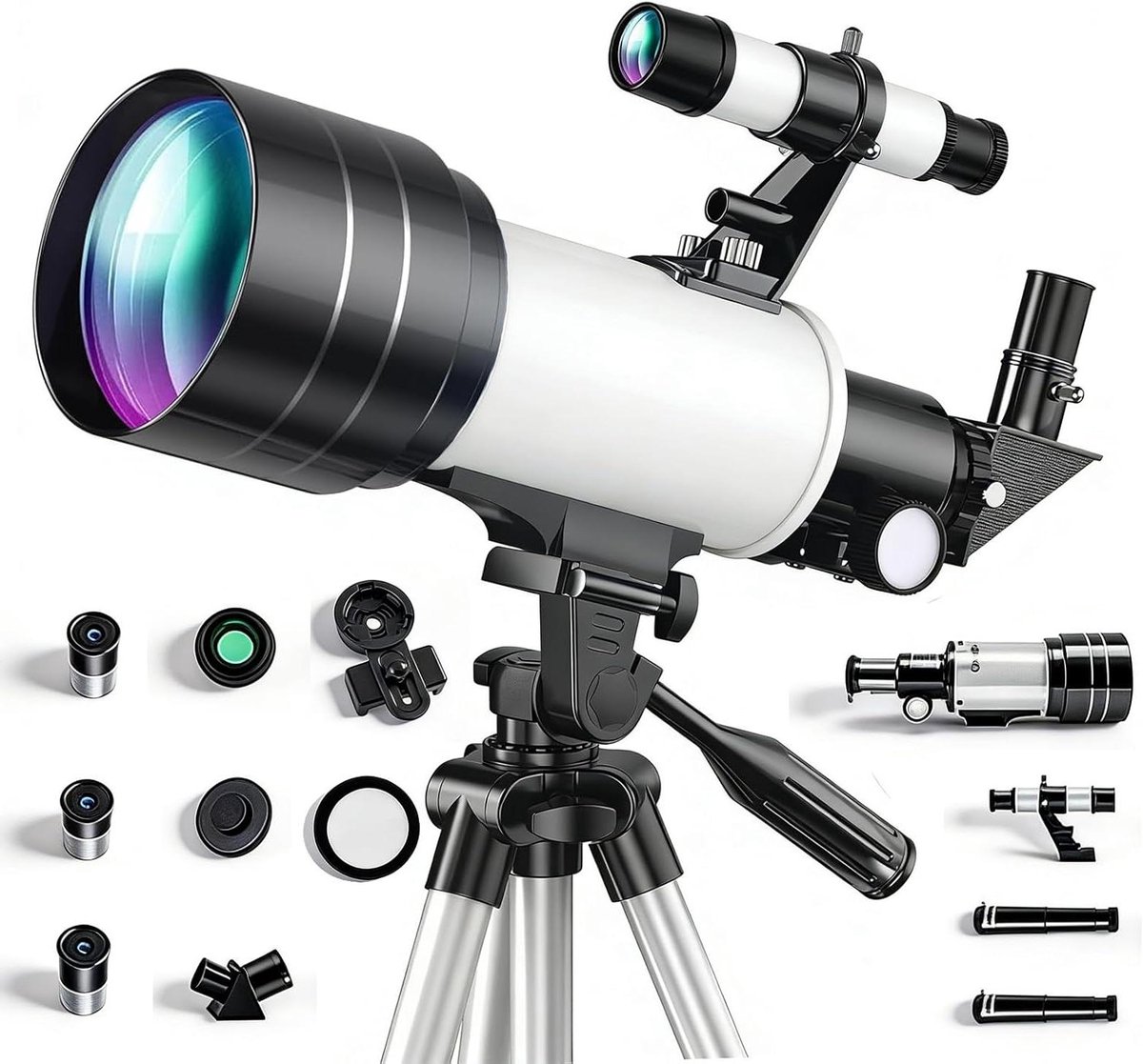 Astronomie Telescoop - Refractor Telescoop - Sterren Kijken - 70mm Objectief - 15x tot 150x - Zwart