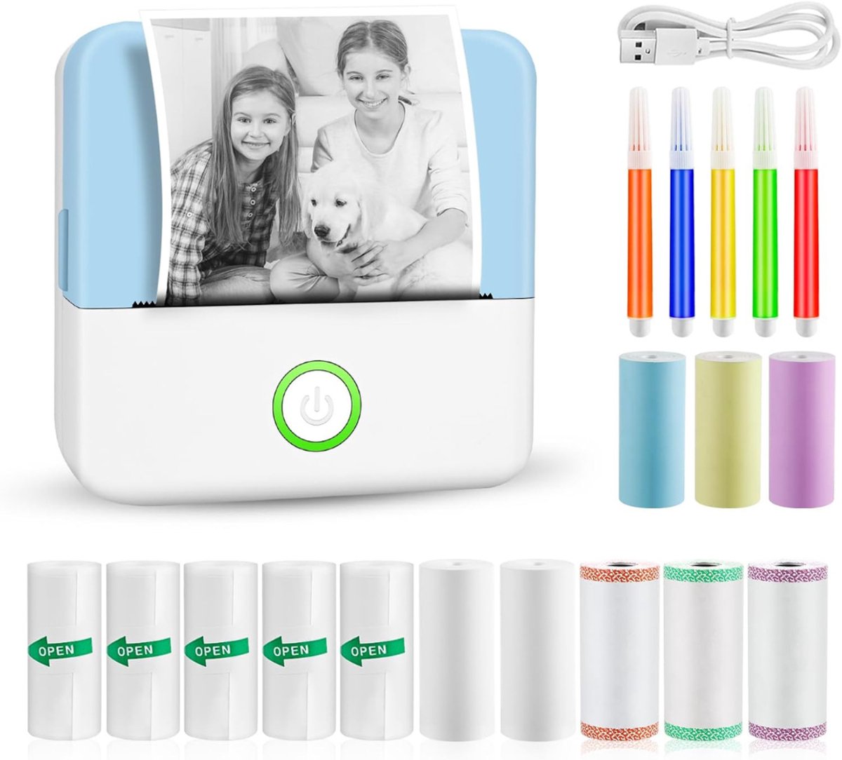 DYNA®Mini Printer Papier - Mini Printer voor Mobiel - Pocket Printer - Blauw/Wit - 9cm x 5cm x 9cm