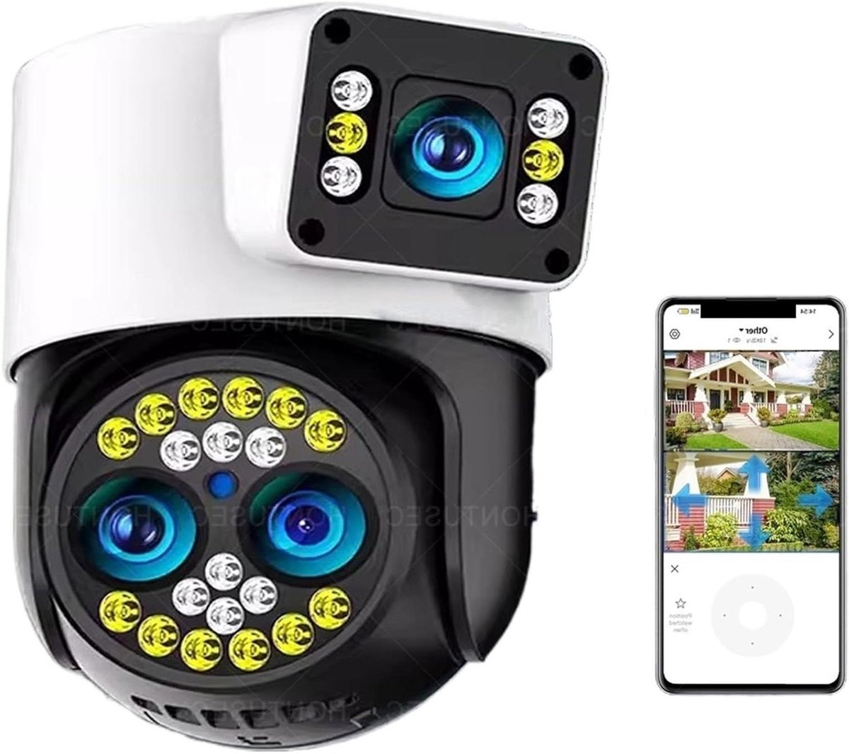 Beveiligingscamera Buiten - IP Camera WiFi - Huisbewaking Thuis - Drie Lenzen Dubbel Scherm - 10x Optische Zoom - Wit