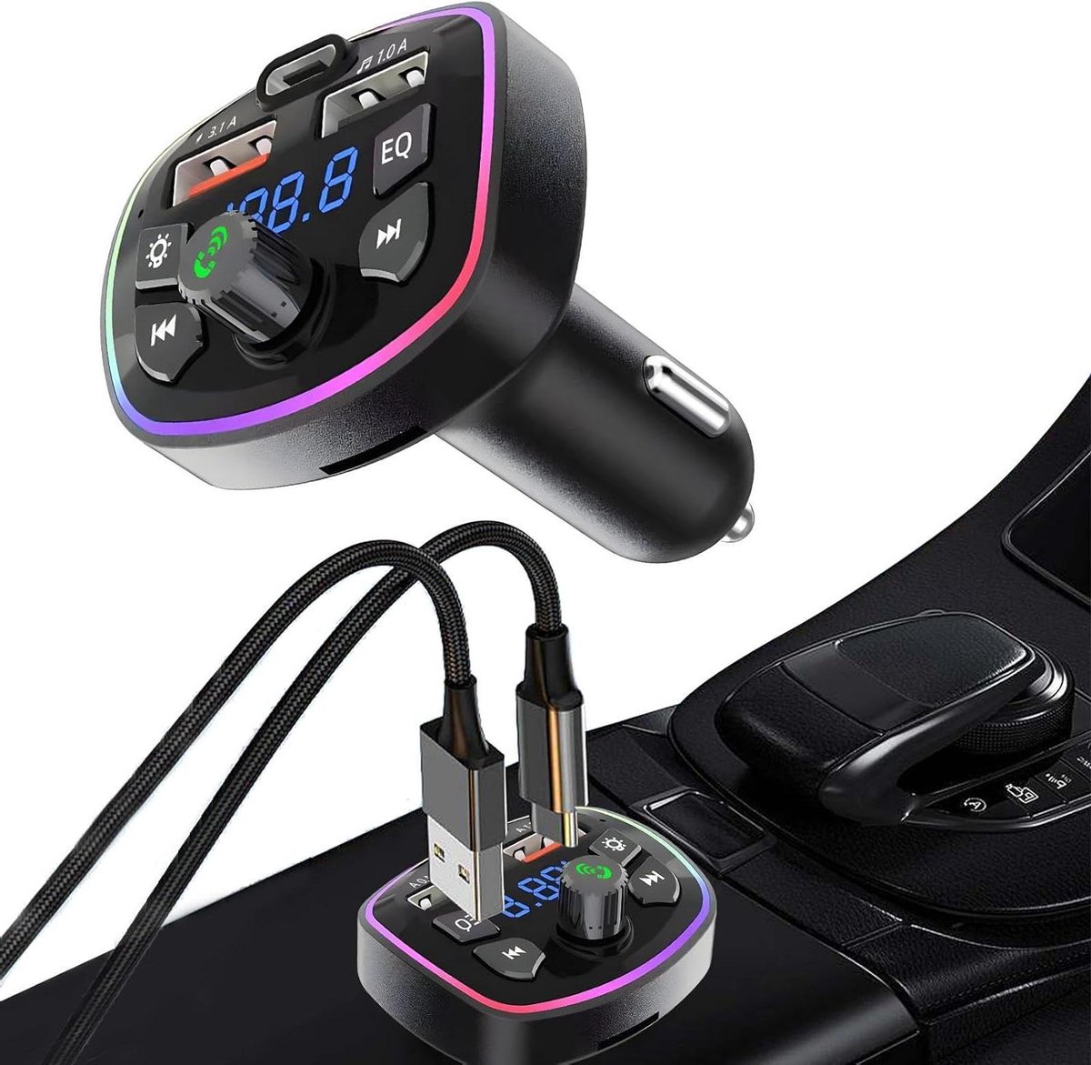 Auto Zender - FM Muziek Adapter - Muziek Streamen Auto - Dual-core Processor - 11.3 cm - Zwart