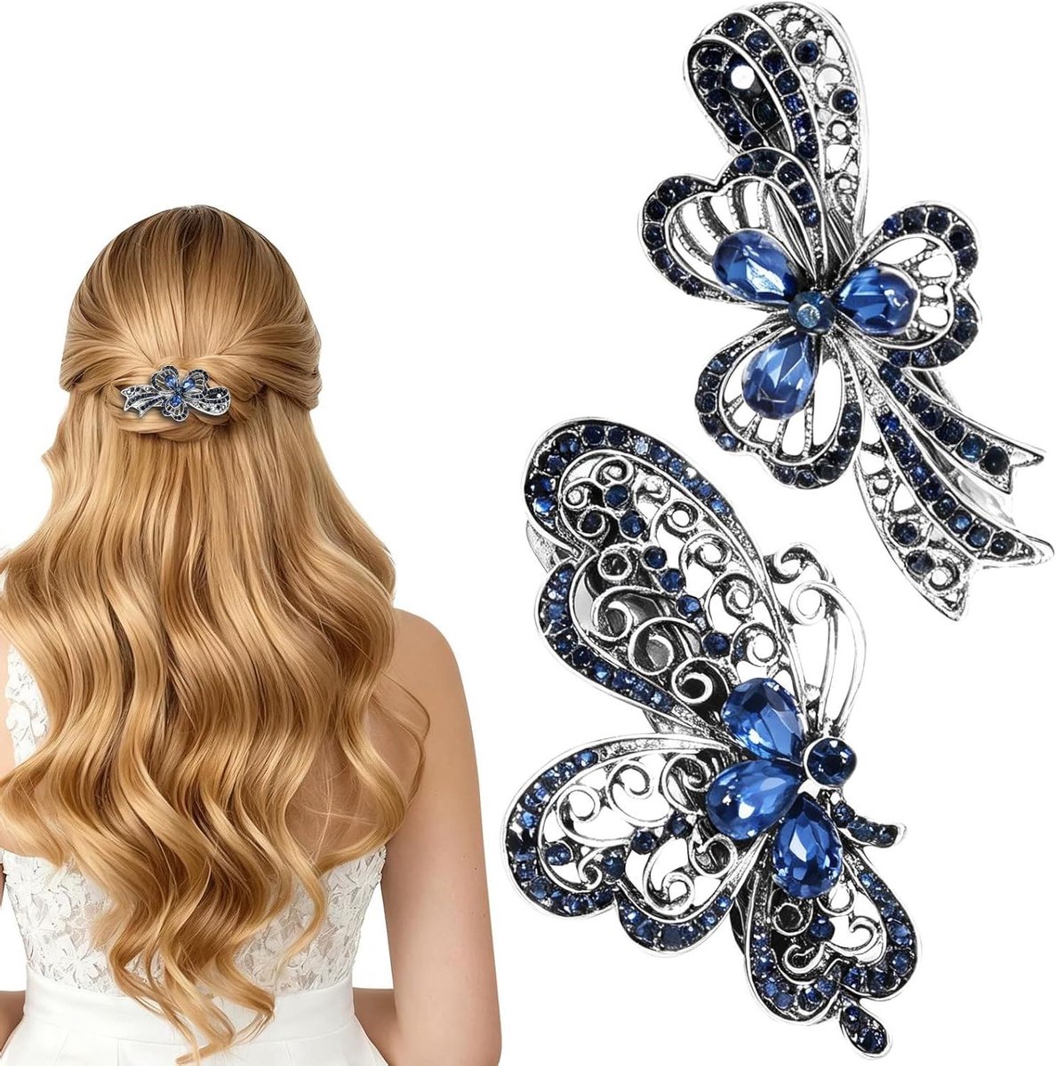 Blauwe Haarspeldjes - Strass Clips - Haar Styling - Premium Kristal - 2 Stuks - Marineblauw