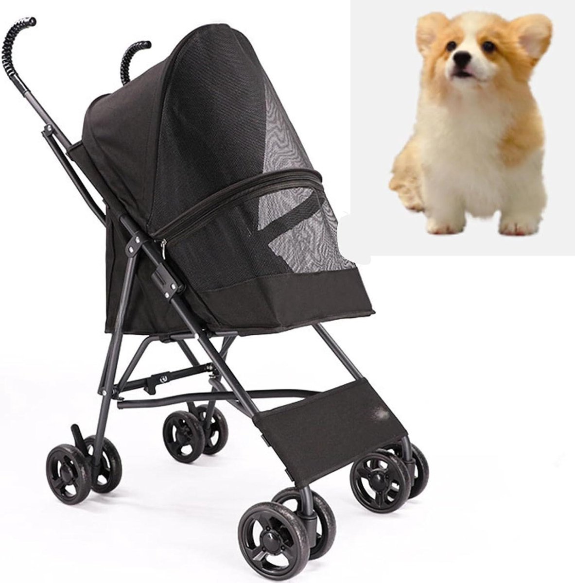 Opvouwbare Huisdierenwagen - Dierenbuggy Trolley - Reizen met Huisdieren - Lichtgewicht Draagbaar Ontwerp - 42x65x94cm - Zwart