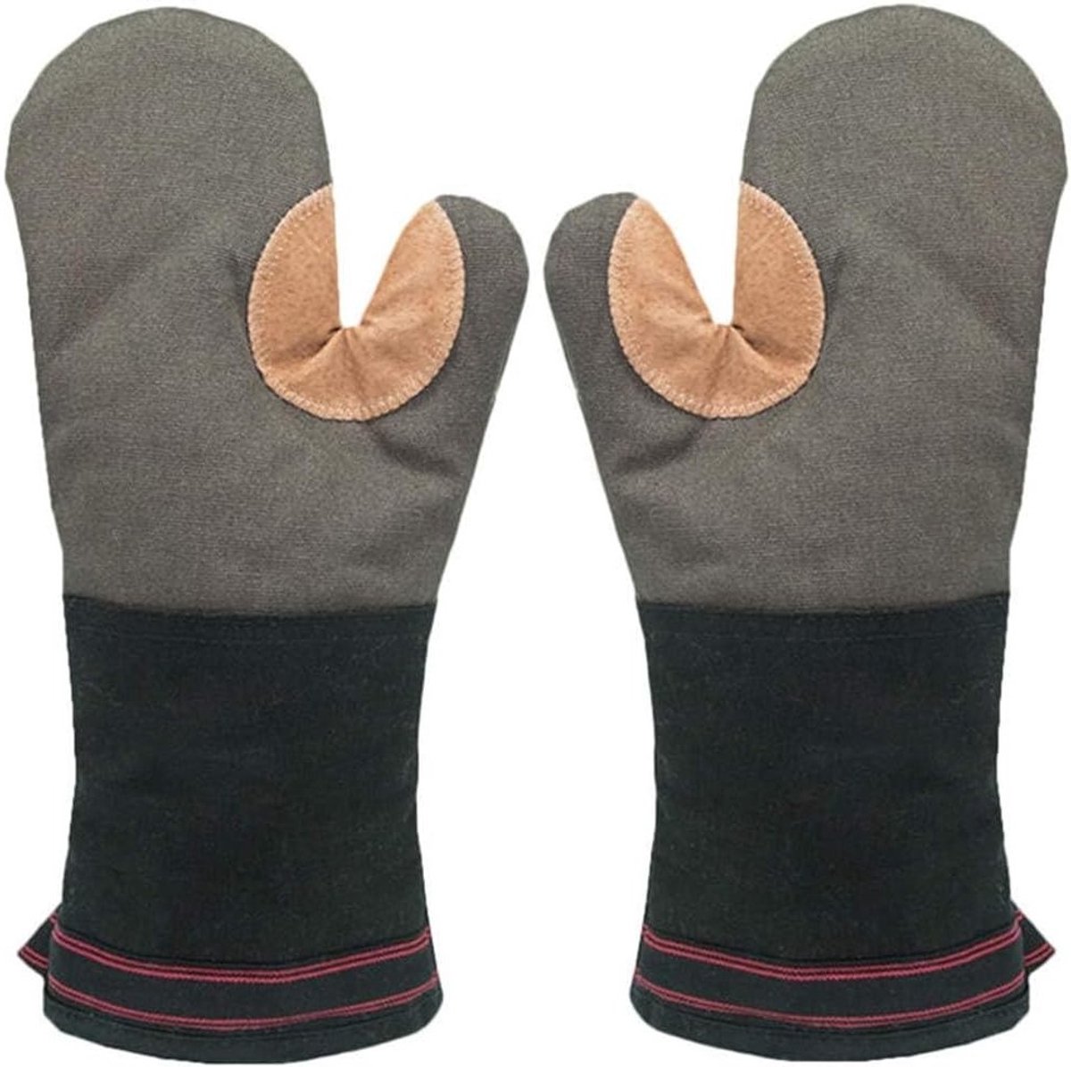 Dikke Lange Ovenwanten voor de Keuken, 2 Stuks, Leer en Polyester, Antislip en Wasbaar, Professionele Ovenhandschoenen voor Dagelijks Gebruik (Grijs)