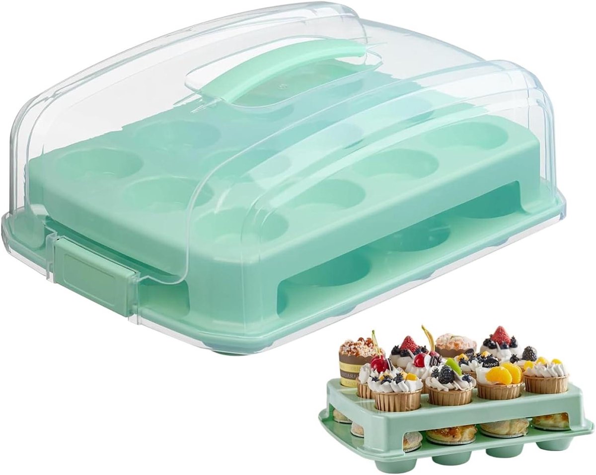 Cupcake Houder - Muffin Doos - Gebak Vervoeren - Anti-Kantel Uitvoering - 39 x 29 x 15 cm - Wit