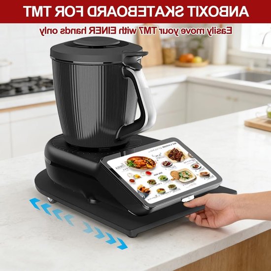Houten schuifbord voor Thermomix TM7 met 360° wielen, antislip rubberen voeten, praktisch en hoogwaardig accessoire voor keukengebruik — afbeelding 3