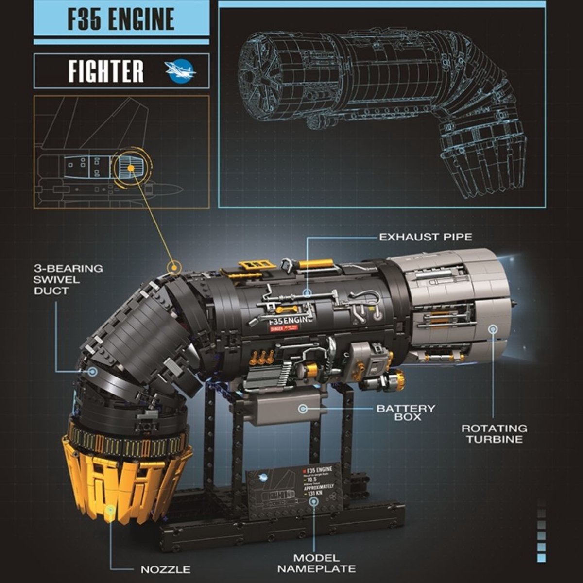 Reobrix 33014 F35 Straaljager vliegtuig motor bouwset | Speed engine icons modelbouw | Creator speelgoed ideas voor expert volwassenen & kinderen | Champions builders edition | Accu niet geschikt voor Lego technic | Bouwdoos met 1812 bouwstenen — afbeelding 13