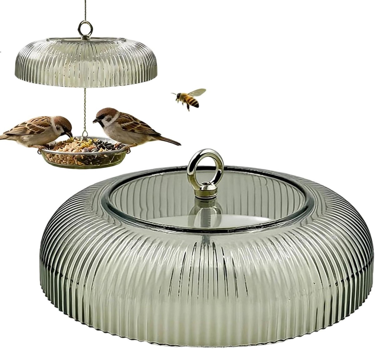 Vogelvoeder beschermhoes - Regenbescherming voer - Vogels voeren - Eekhoornwerend ontwerp - 25 cm diameter - Transparant