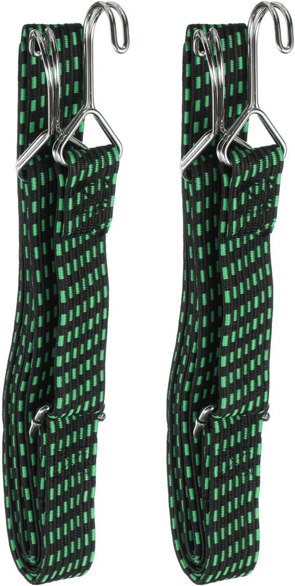 Elastische Koorden met Haken - Spanbanden Bungee - Bagage Bevestigen - Verstelbaar en Uitrekbaar - 2 Meter - Zwart Groen