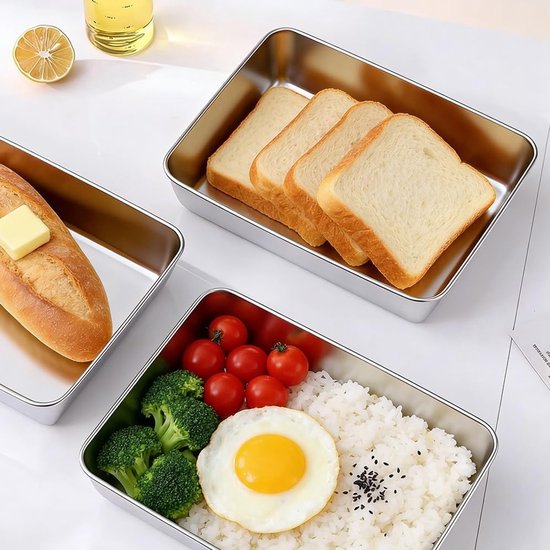 Set van 3 RVS Paneer Schalen met Clips - BPA Vrij, Vaatwasserbestendig voor Vlees, Vis en Groenten - 25 cm x 19 cm — afbeelding 5