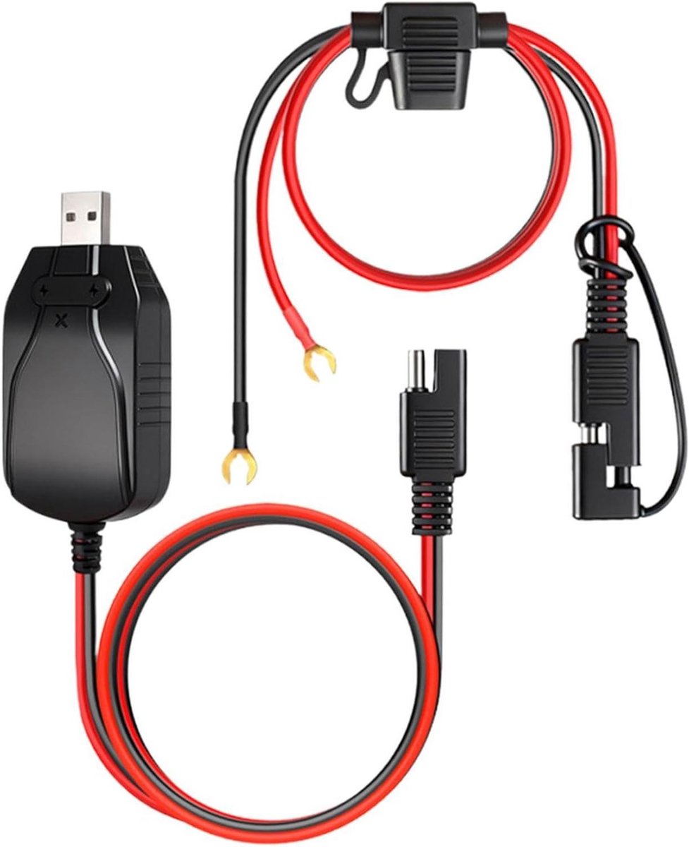 Acculader Motorfiets - Slimme Lader - Accu Onderhoud - Dubbele Klemmen - 180 cm - Zwart