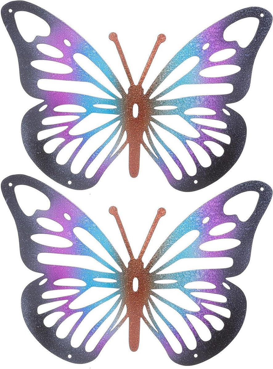 Metalen vlinder decoratie - Wandhanger ornament - Tuin verfraaien - Creatief ijzerwerk - 24 cm - Multicolor