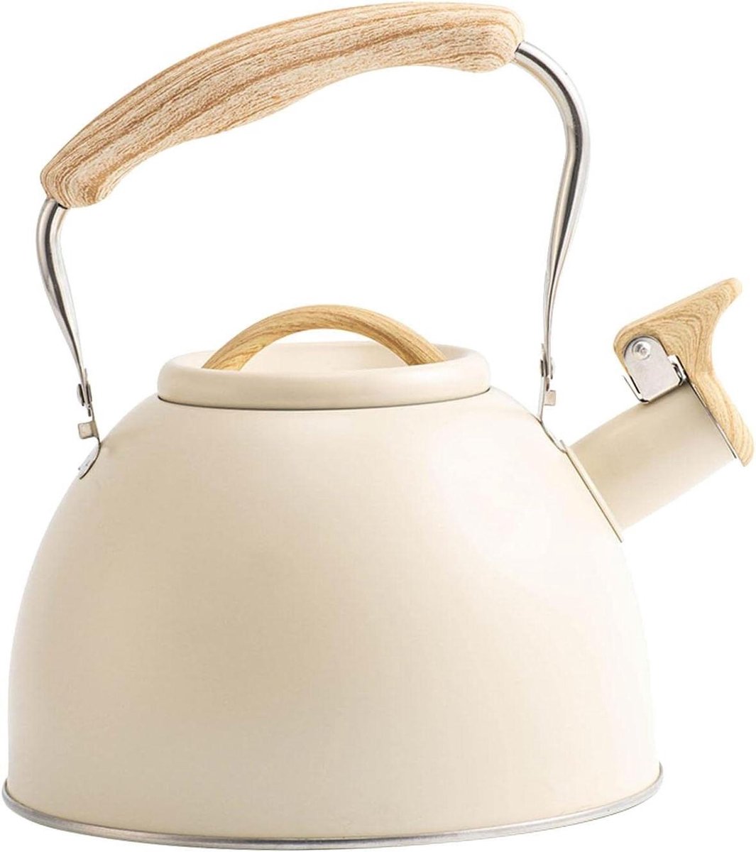 Waterkoker gasfornuis fluitketel roestvrij staal theepot 3L pijpketel gasfornuis waterketel pijpende waterketel inductie theeketel teakettle voor keuken wandelen picknick camping beige