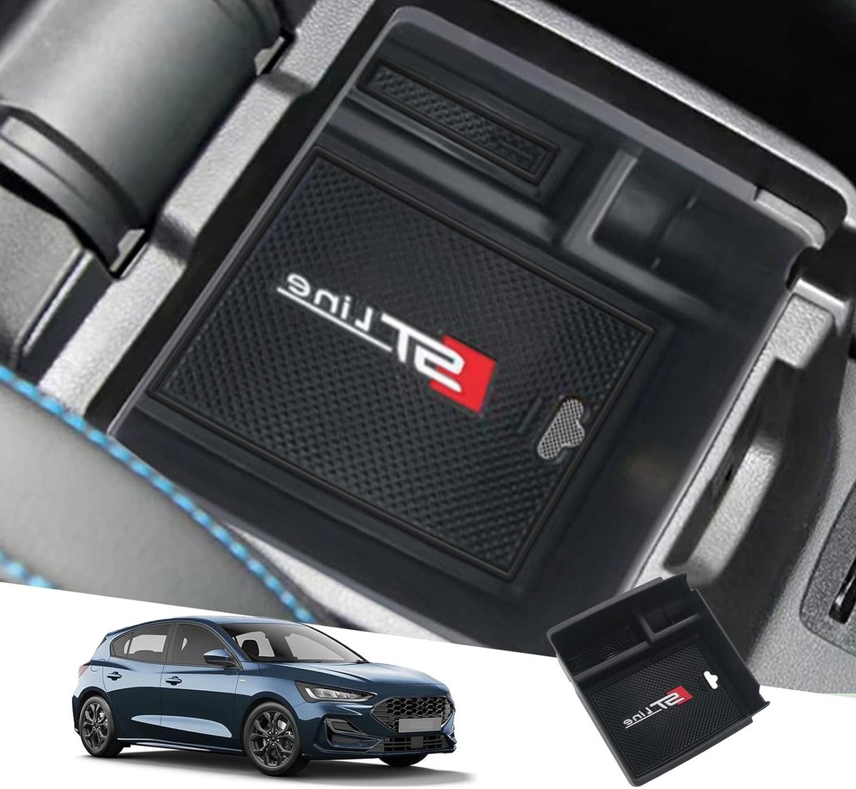 Center Console Opbergbak voor Ford Focus MK4 en Kuga MK3 ST Line 2018-2025 - Armsteun Organizer, Handschoenenkastje, Zwart, Auto Accessoires, Interieur Organizer, Praktische Opbergoplossing