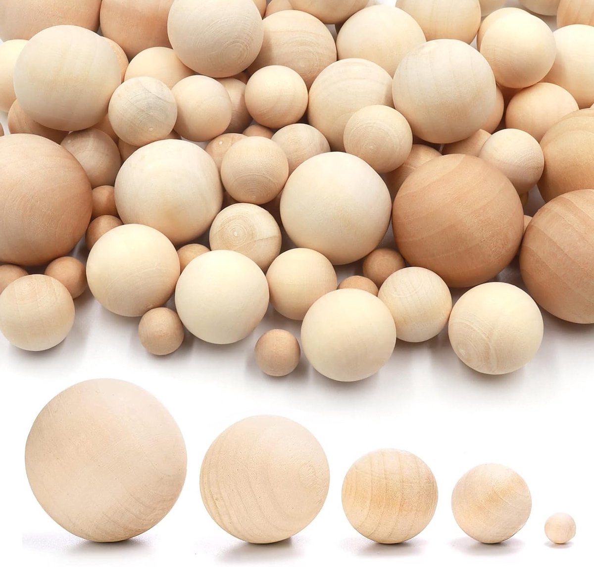 Houten Ballen voor DIY Projecten, Sieraden Maken, Feestdecoratie en Creatieve Knutselactiviteiten - 100 Stuks in Diverse Maten