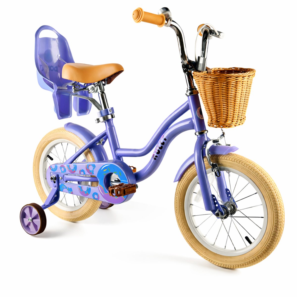 Vankel Kinderfiets 16 Inch – Met Steunwielen – Terugtraprem en Velgrem – Sterk Stalen Frame – Volledig Gesloten Kettingkast – Afneembare Fietsmand – Verstelbaar Zadel – Antislip Banden – Geschikt voor 2-4 Jaar – Duurzame Kinderfiets– Paars