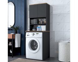 Skye Decor, Wasmachinekast, KD118 - 5194, Gemelamineerde spaanplaat, Walnoot & Antraciet, 65 x 60 x 183,6 cm