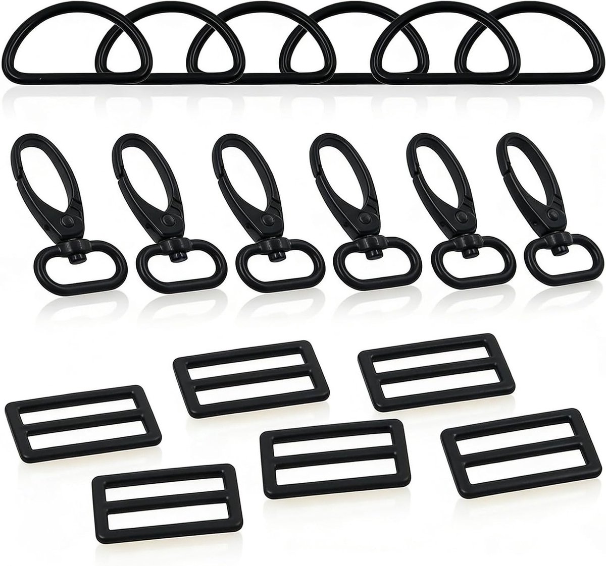 Complete set met 18 karabijnhaken voor naaibenodigdheden, draaibare haken, D-ringen 40 mm en metalen gespen voor DIY tas maken