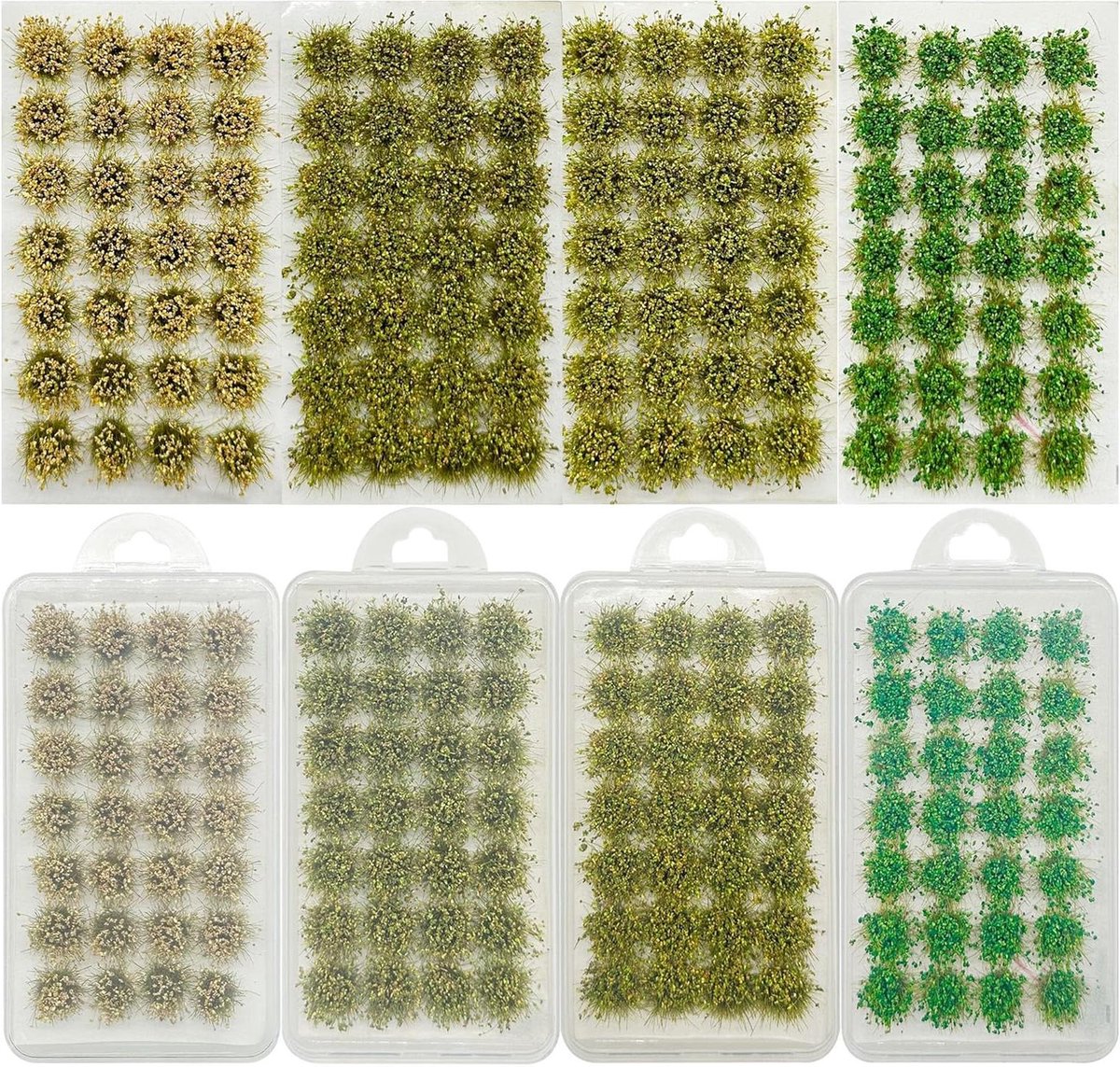 Grasmodel Clusters - Kunstgras Plukjes - Landschap Bouwen - 4 Kleuren Mix - 112 Stuks - Groen Bruin Geel