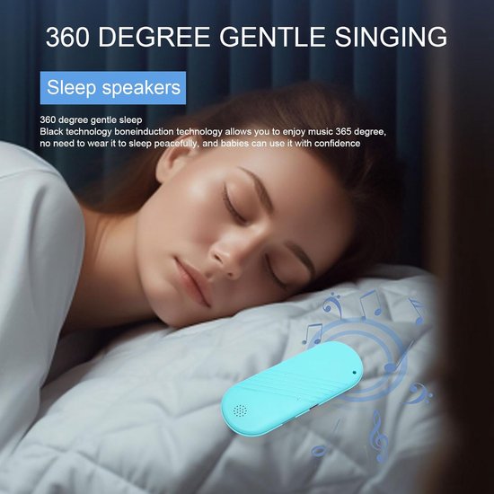 Onderkussenluidspreker - Slaapgeluiden speaker - Sneller in slaap vallen - Geleidingstechnologie - 18 x 7.3 x 1.7 cm - Blauw — afbeelding 3