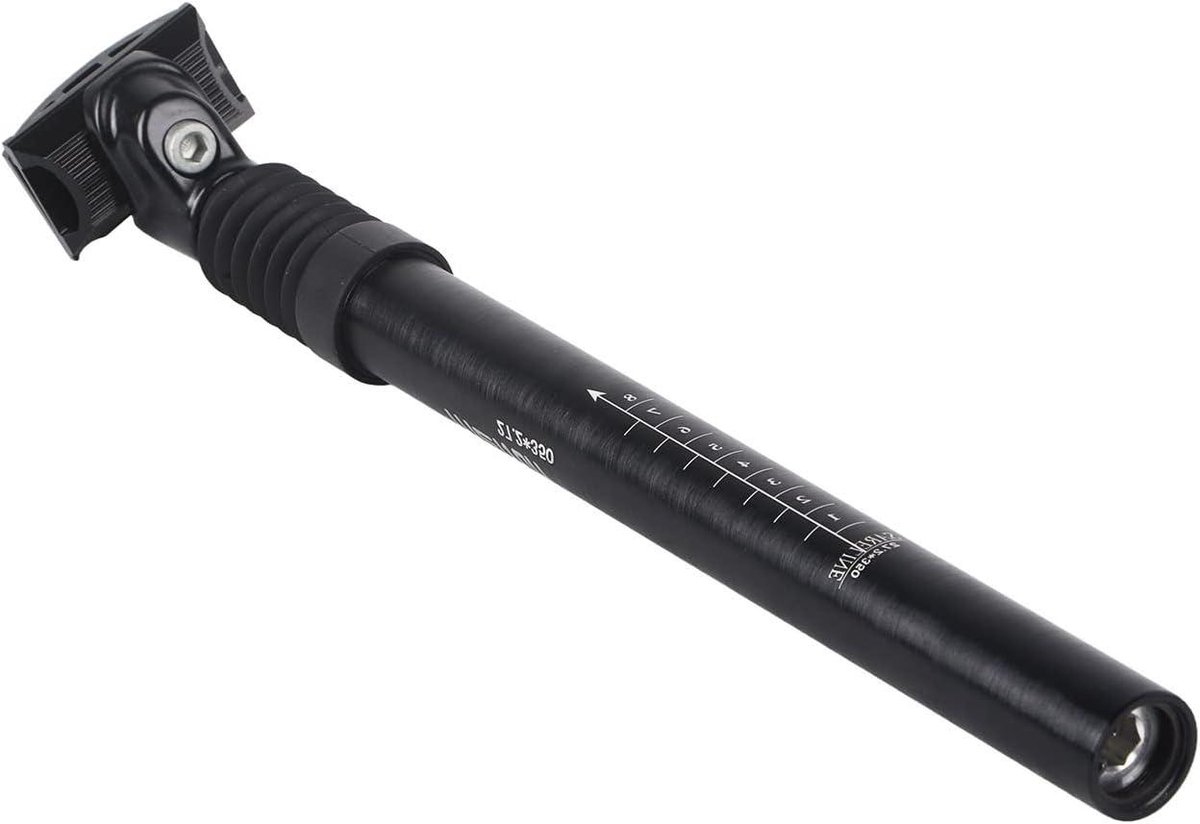 Verende Fietszadelpen - Schokdemper Zadelpen - Comfortabel Fietsen - CNC Gefreesd Aluminium - 27.2 x 350 mm - Zwart