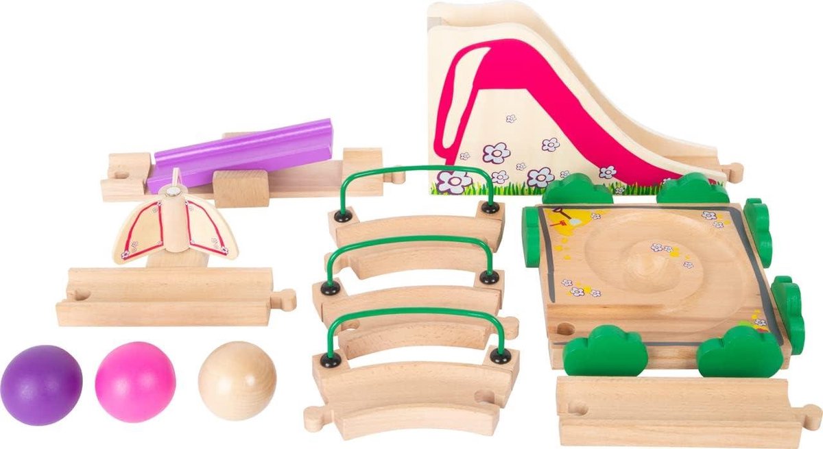 Houten Knotsenbaan - Knikkerbaan Junior - Motoriek Trainen - Uitbreidbaar Spel - 113 x 25 x 15 cm - Multicolor