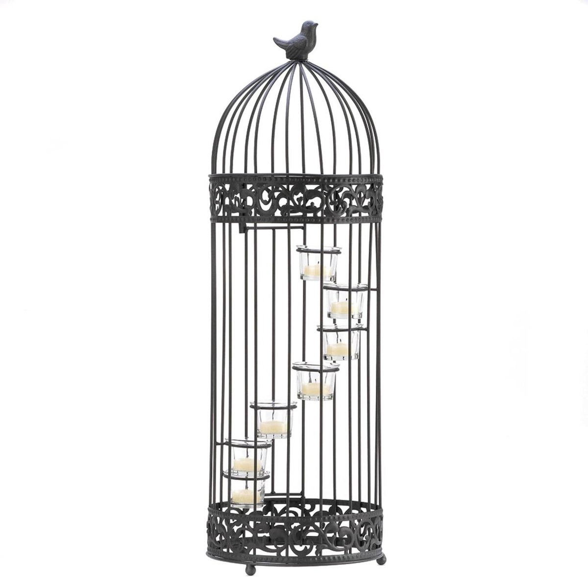 Vogelkooi Kandelaar - Theelicht Houder - Decoratie Tafel - Spiraal Trappen Ontwerp - 28 Inch Hoog - Zwart